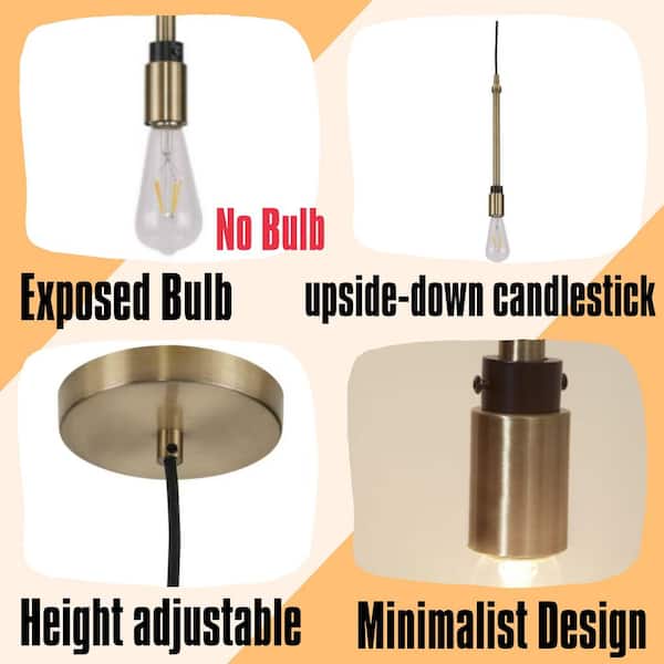 Industrial 1-Light Gold Pendant Light with No Glass Metal Shade and No Light Bulb Included