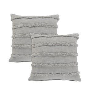 Renee Gray Solid Tufted 100% Cotton 20 in. x 20 in. Indoor  Throw Pillow (Set of 2)