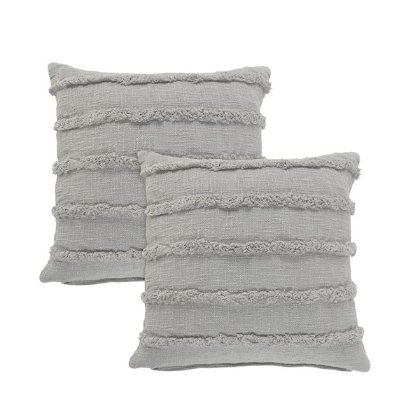 LR Home Renee Gray Solid Tufted 100% Cotton 20 in. x 20 in. Throw Pillow (Set of 2)