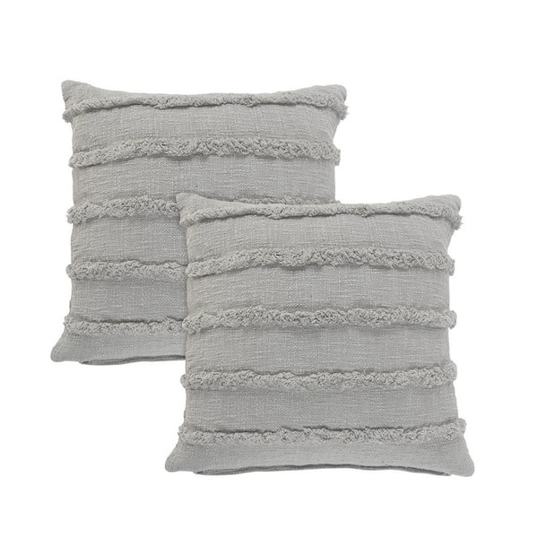 Unbranded Renee Gray Solid Tufted 100% Cotton 20 in. x 20 in. Indoor  Throw Pillow (Set of 2)