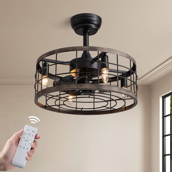 ANTOINE 17.7 in. Indoor Black Ceiling Fan Caged Ceiling Fan with Lights and Remote Enclosed Ceiling Fan