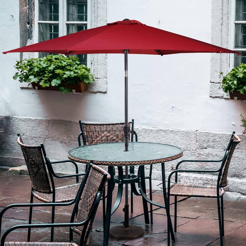 Red 9ft Steel Frame Outdoor Patio Umbrella with Crank
