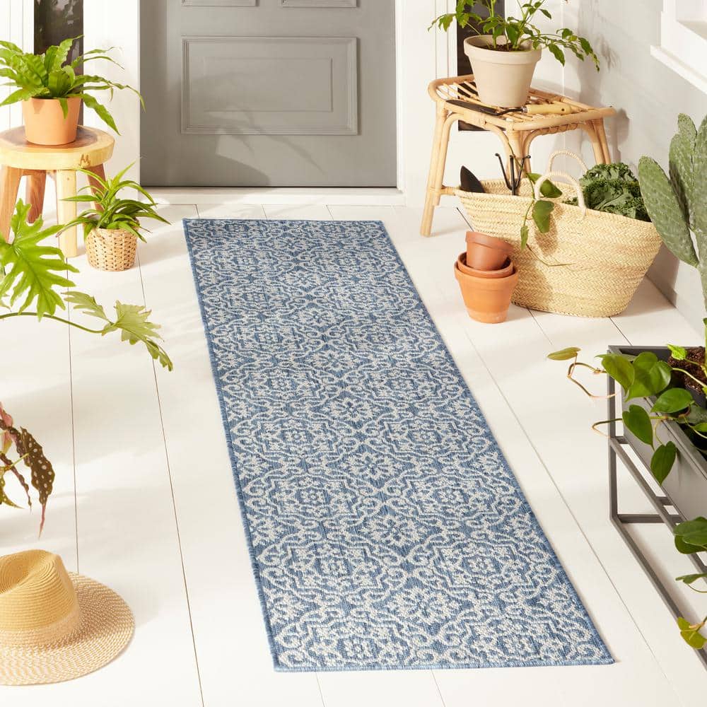 Danica Boho Medallion Blue/Gray Indoor/Outdoor Runner Rug, 1'9"x7'2"