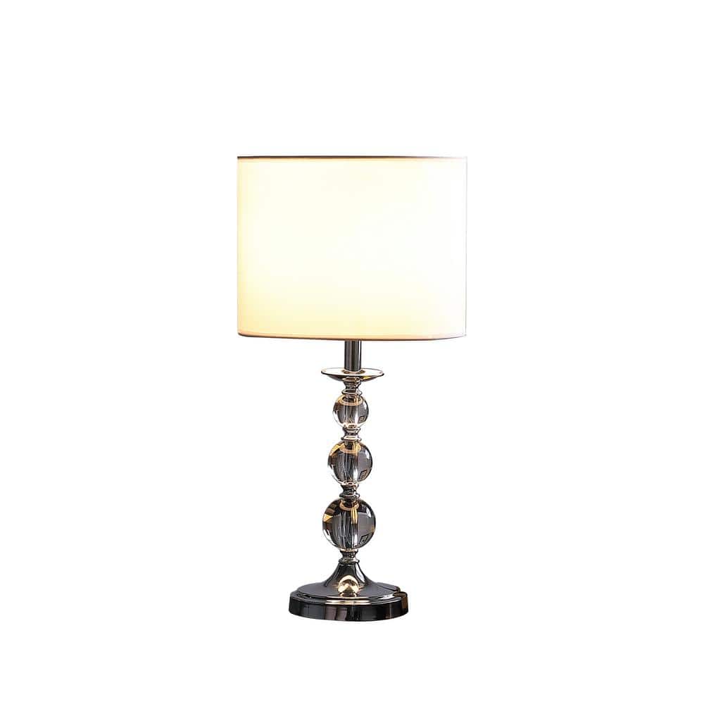 19.75" White Linen Drum Shade Crystal Orbs Table Lamp