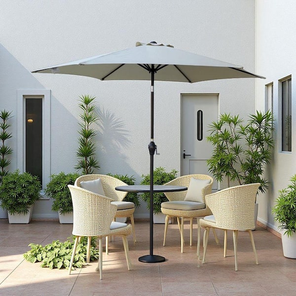 9 ft. Patio Market Umbrella Outdoor Waterproof Umbrella with Crank and Push Button Tilt in Frozen Dew