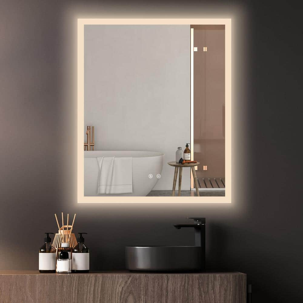 Ntq 30 In W X 36 In H Lighted Rectangular Frameless Wall Mounted Backlit Anti Fog Led Bathroom