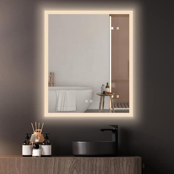 NTQ 30 in. W x 36 in. H Lighted Rectangular Frameless Wall Mounted Backlit Anti-Fog LED Bathroom Vanity Mirror in Silver