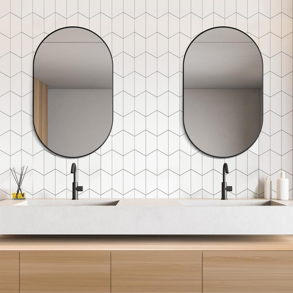 Ispra 36" Oval Matt Black Aluminum Bathroom Mirror