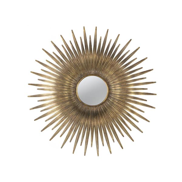 Afoxsos 28.3 in. W x 28.3 in. H in Retro Design Gold Finish Sunburst Metal Wall Mirror Decorative Mirror for Bedroom/Hallway