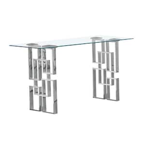 Brandon 60" in Silver Rectangle Tempered Glass Console Table 20".
