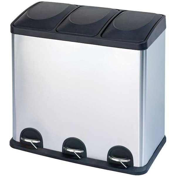 Step N' Sort 16 gal. 3 Compartment Stainless Steel Trash and Recycling Bin