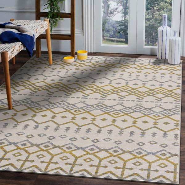 5 X 7 Cream Yellow Laguna Boho Moroccan Indoor Area Rug