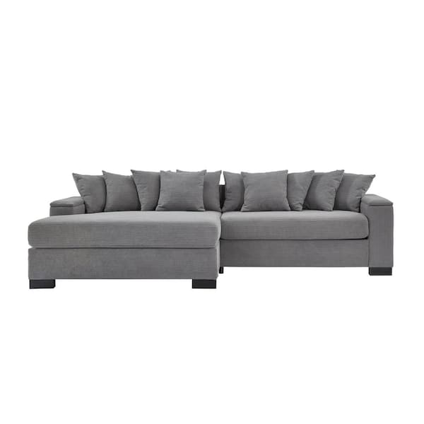 Luxury Collection 111 in. Square Arm 3-Piece L-Shaped Corduroy Modern Sectional Sofa in Grey with Chaise Lounge