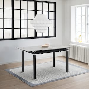 Giana Rectangular Black Glass Top Extendable 4 Legs Dining Table Seats 6