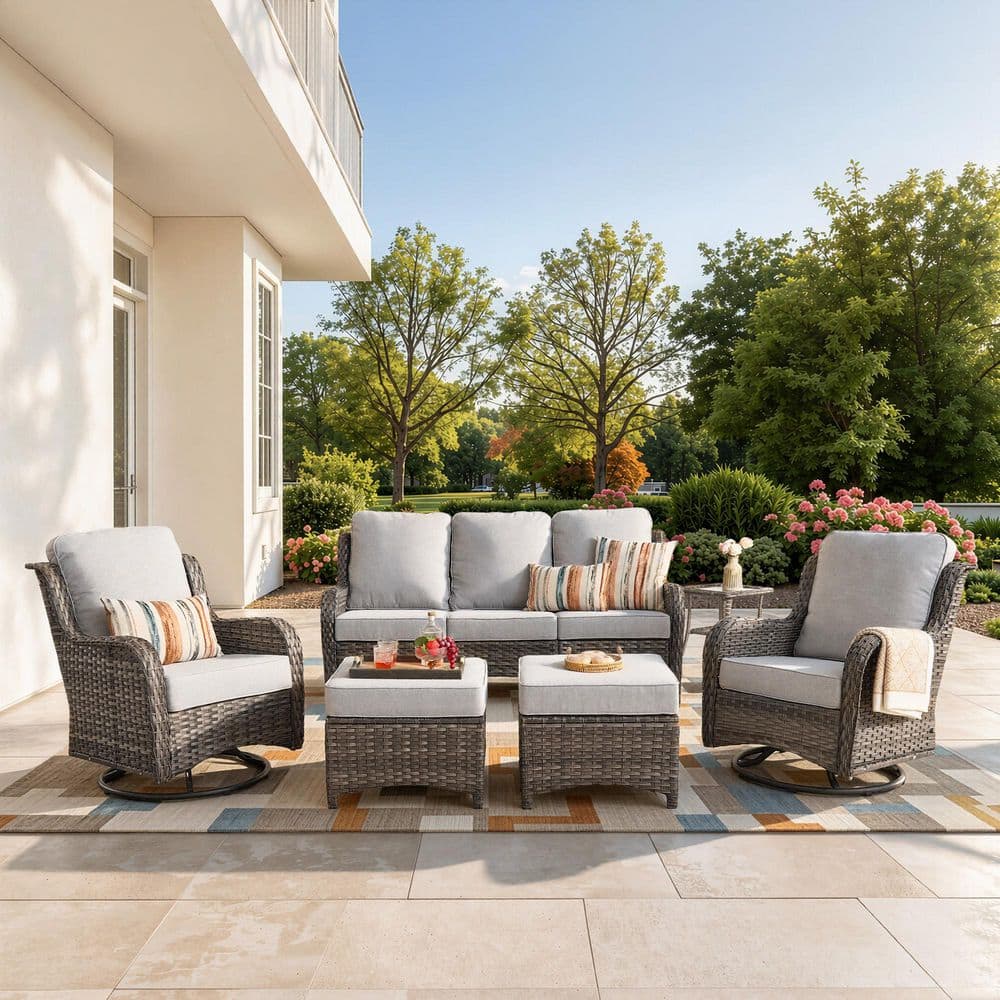 New Kenard Gray 6-Piece Wicker Patio Conversation Set with Gray Cushions and Swivel Rocking Chairs price history on PriceWatchPro