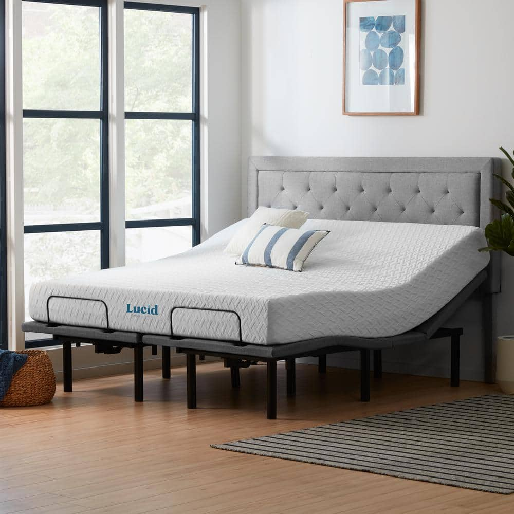 Lucid Comfort Collection Deluxe Adjustable Bed and 10 in. Medium Gel ...