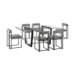 Kai Anastasia 7-Piece Light Gray Faux Leather Black and Glass Top Dining Set Seats 6