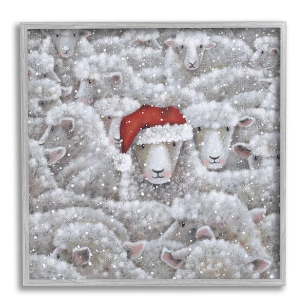 Stupell Industries Sheep with Santa Hat by Nicola Mason 1-Piece Framed Graphic Print Animal Poster Art Print 12 in. x 12 in.