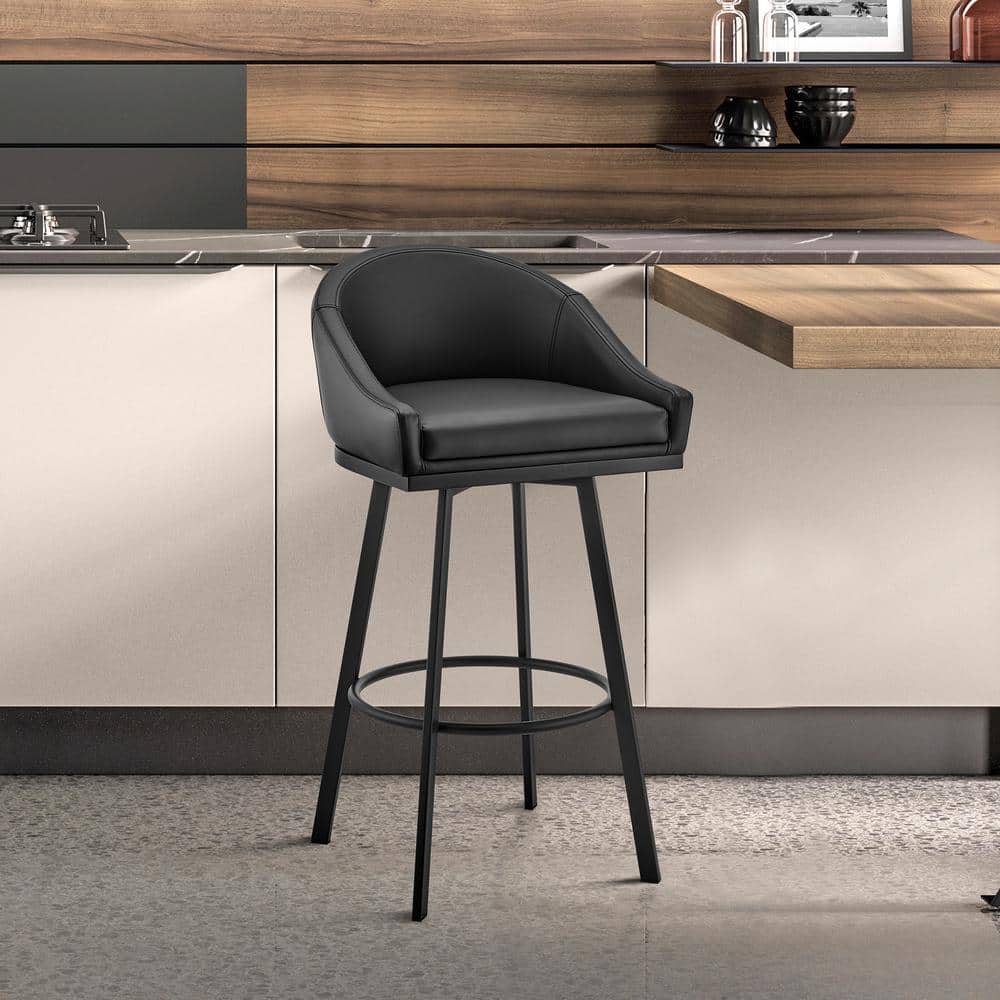 Noran Black Faux Leather Adjustable Swivel Counter Stool