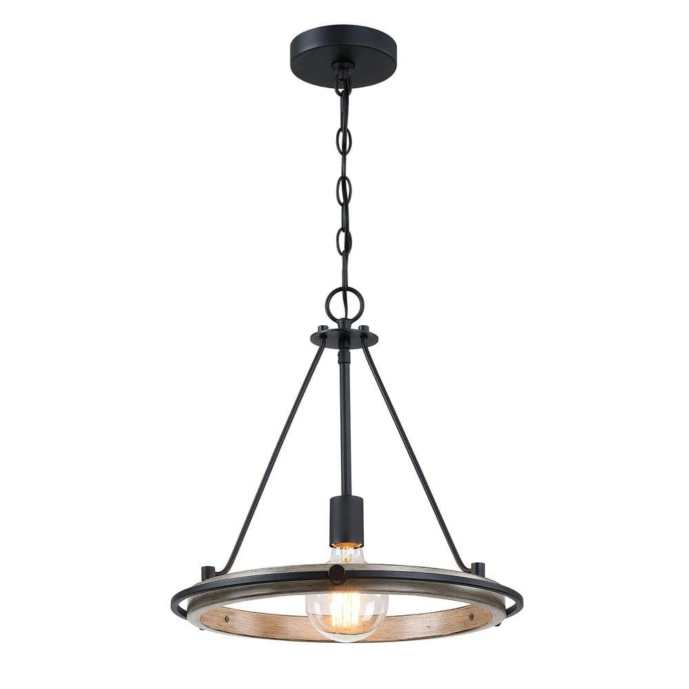Wagon 60-Watt 1 Light Black and Wood Wagon Wheel Pendant Light with Steel Shsade, No Bulbs Included price history on PriceWatchPro