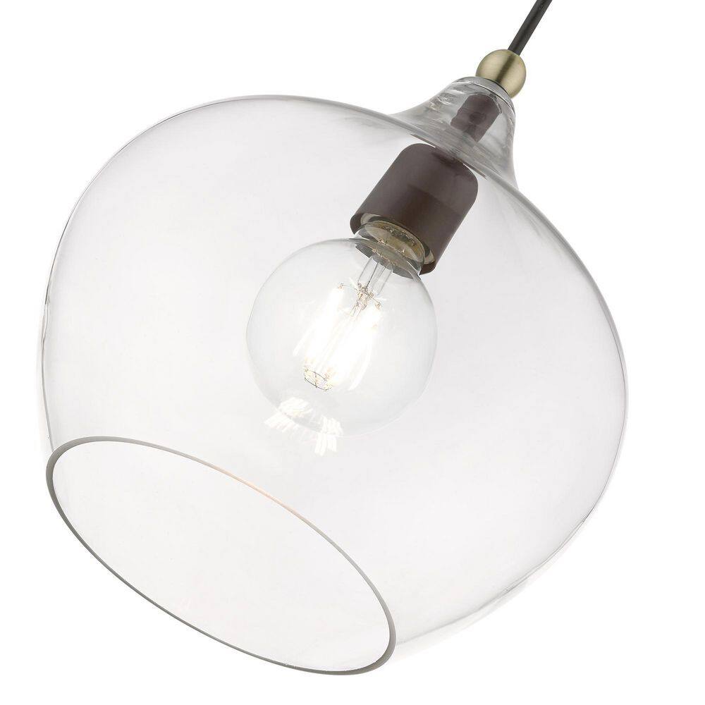 Aldrich Clear Glass Pendant Light with Bronze and Brass Accents