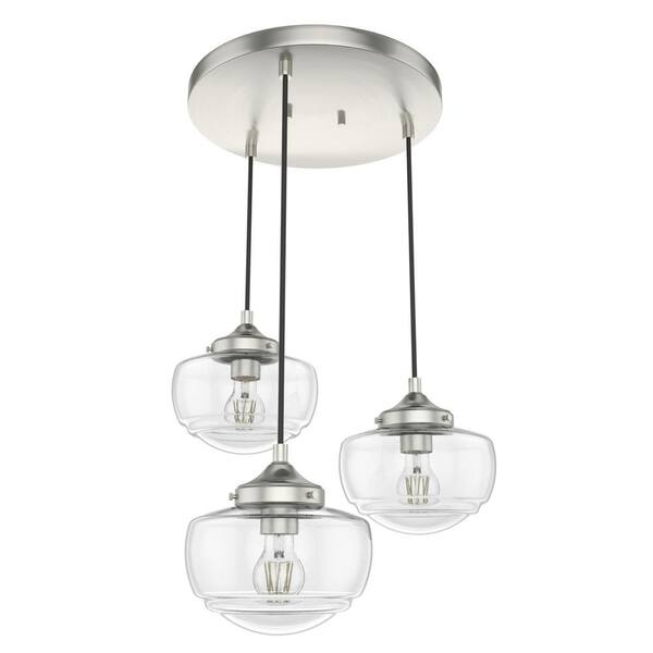 Hunter Saddle Creek 3Light Brushed Nickel Schoolhouse Chandelier with