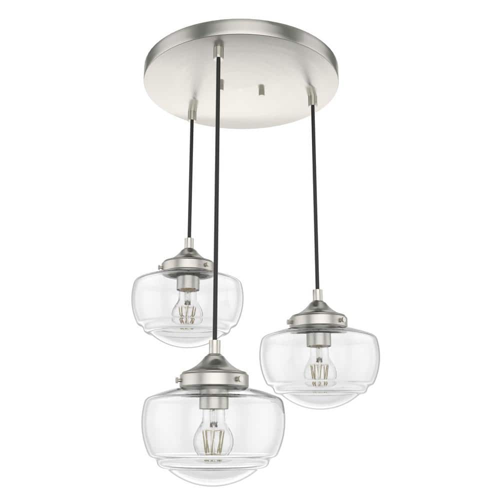Saddle Creek 17" Brushed Nickel and Glass 3-Light Pendant