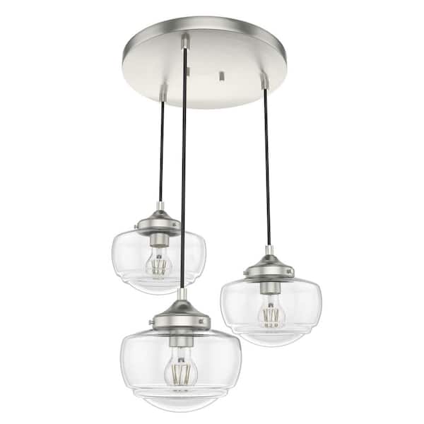 Saddle Creek 3-Light Brushed Nickel Schoolhouse Chandelier with Seeded Glass Shades