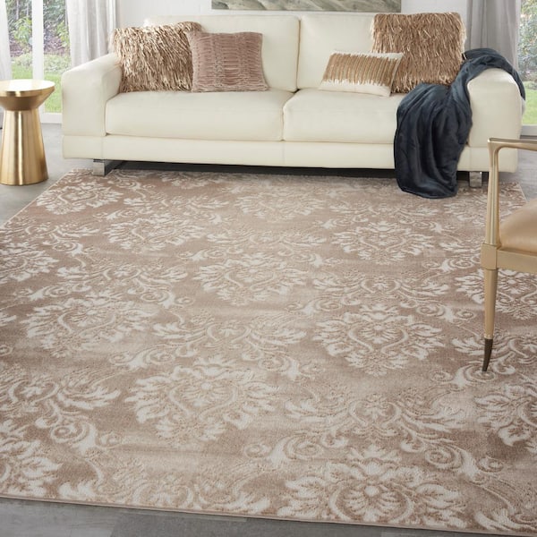 Elation Ivory Mocha 8 ft. x 10 ft. Floral Medallion Traditional Area Rug