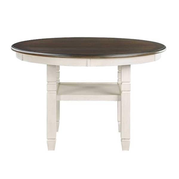 EVERGLADE HOME Leland 47.5 in. Round Brown and Antique White Wood Top Dining Table (Seats 4)