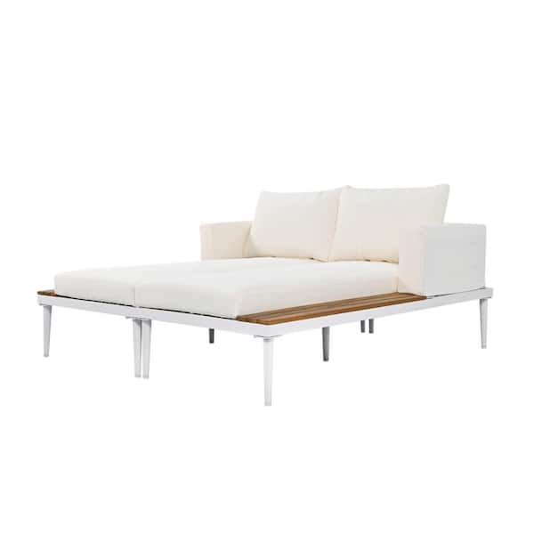 Mondawe 2-Piece White Metal Outdoor Day Bed with White Cushion