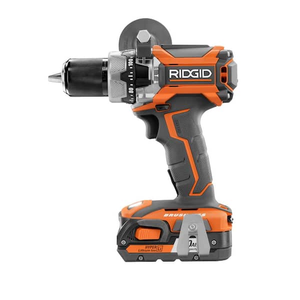 RIDGID - 18-Volt Lithium-Ion Cordless Brushless 1/2 in. Compact Hammer Drill Kit with (2) 2.0 Ah Batteries, Charger, and Bag