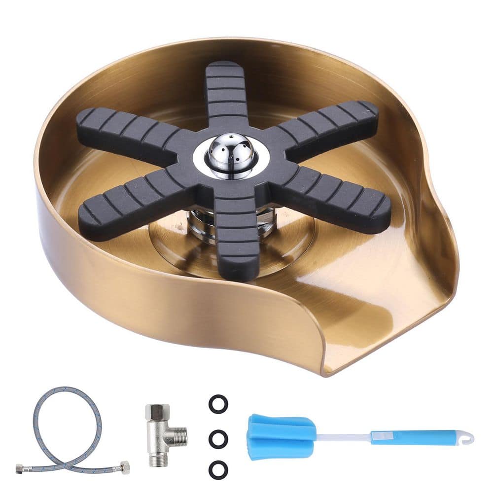 4 in. Stainless Steel Glass Rinser Cup Washer with Silicone Blade and Supply Lines for Kitchen Sinks in Brushed Gold price history on PriceWatchPro