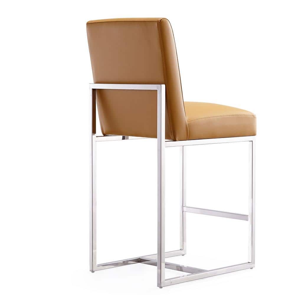 Camel Faux Leather & Polished Chrome Counter Stool, Set of 3