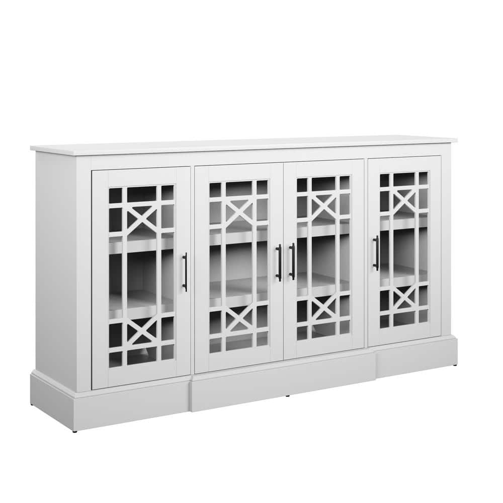 Twin Star Home Brilliant White MDF 64 in. Buffet Sideboard with