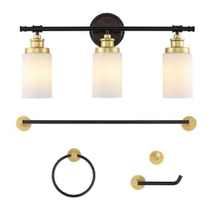 Egan 23.25 in. 3-Light Vanity Light with GlassShades and Bathroom Hardware Set Oil Rubbed Bronze/Gold Painting (5-Piece)