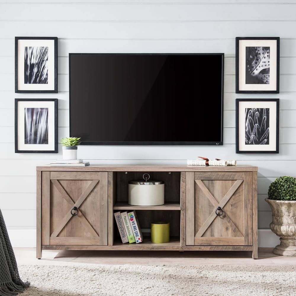 Granger 58'' Gray Oak Modern Farmhouse TV Stand with Cabinet