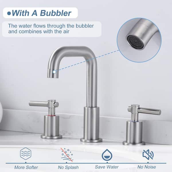 Brushed Nickel 8 in. Widespread Double Handle High-Arc Bathroom Faucet with Pop-up Drain Kit