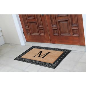 A1HC Classic Paisley Border Black/Beige 30 in. x 48 in. Rubber and Coir Extra Large Monogrammed M Double Doormat