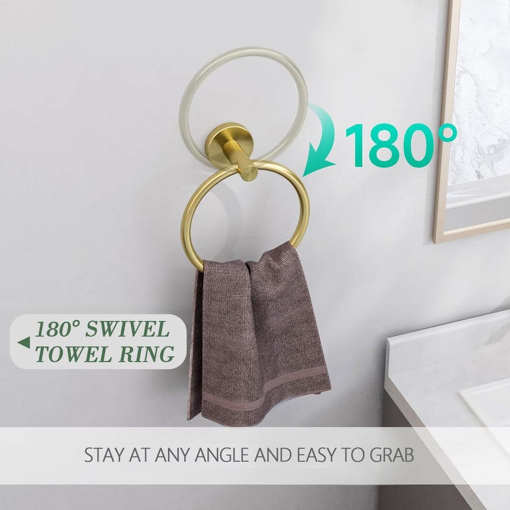 Brushed Gold Stainless Steel Wall Mounted Towel Ring Set