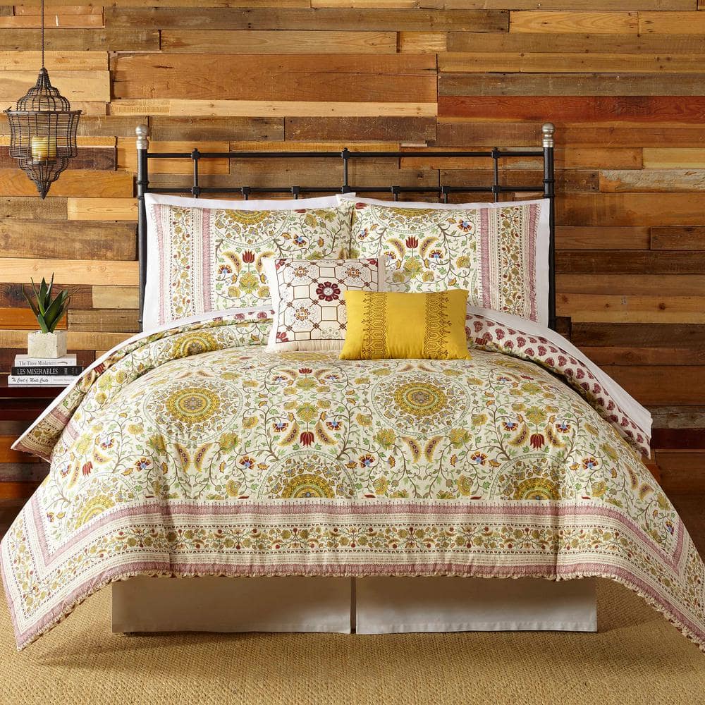 Joanne King Cotton Reversible Bedspread Set in Red and Yellow