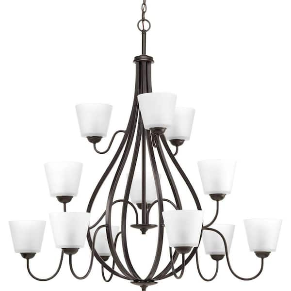 Progress Lighting Arden Collection 12-Light Antique Bronze Chandelier with Etched Glass