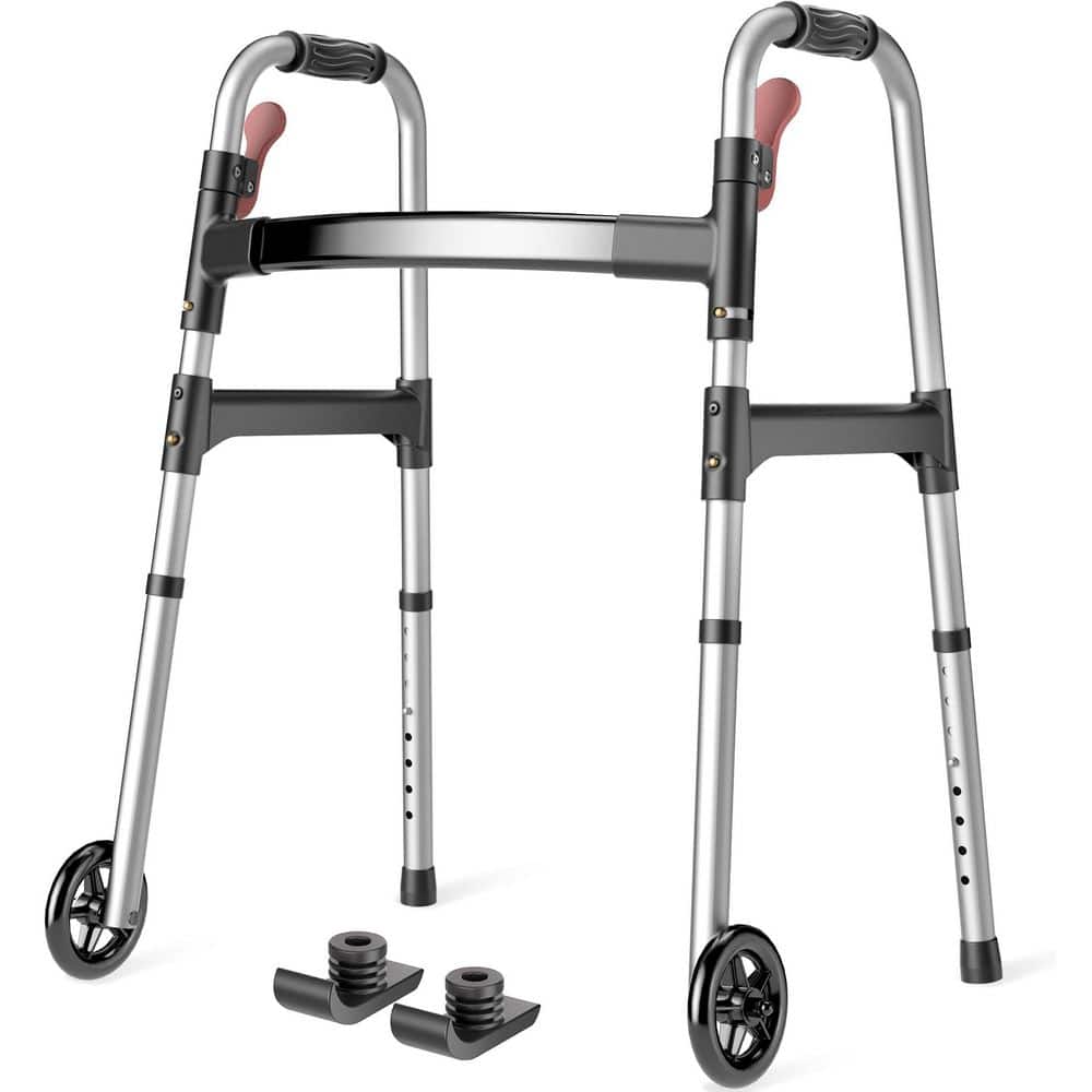 2-Button Lightweight Folding Walkers with Wheels, 350 lb. Capacity, Height Adjustable Standard Walker and Ski Glides price history on PriceWatchPro