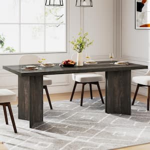 Farmhouse Dark Gray Engineered Wood 63 in. Pedestal Dining Table Seats 6