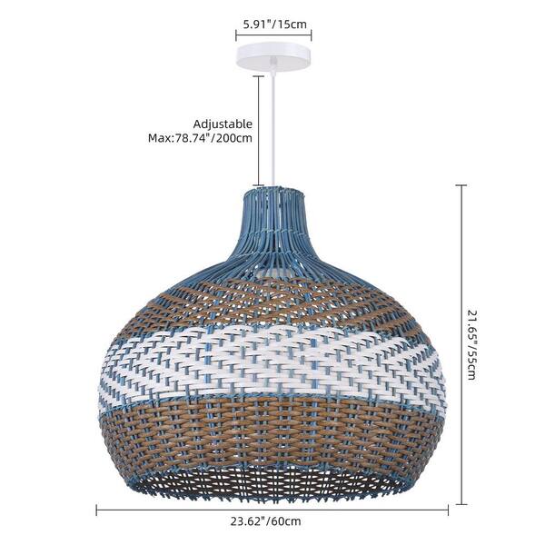 ARTURESTHOME Light Blue and White Hand-Woven Rattan Pendant