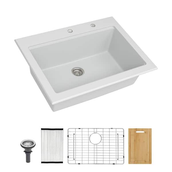 30 in. Drop-In Single Bowl White Granite Composite Kitchen Sink