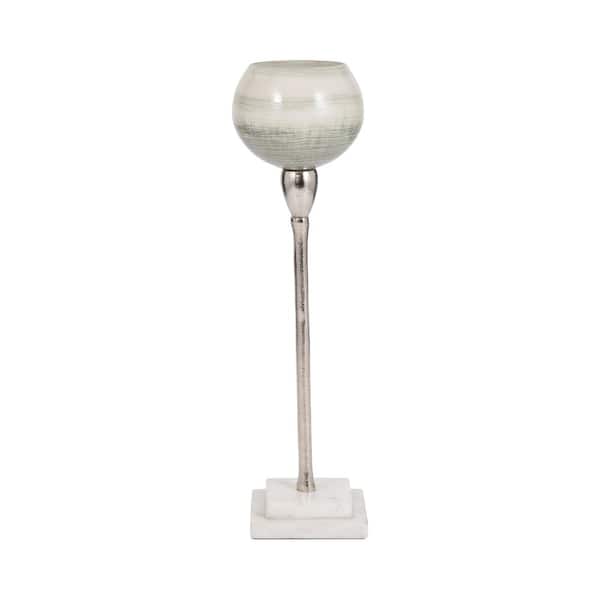 17 in. Sage and Silver Glass/Marble Votive Candle Holde