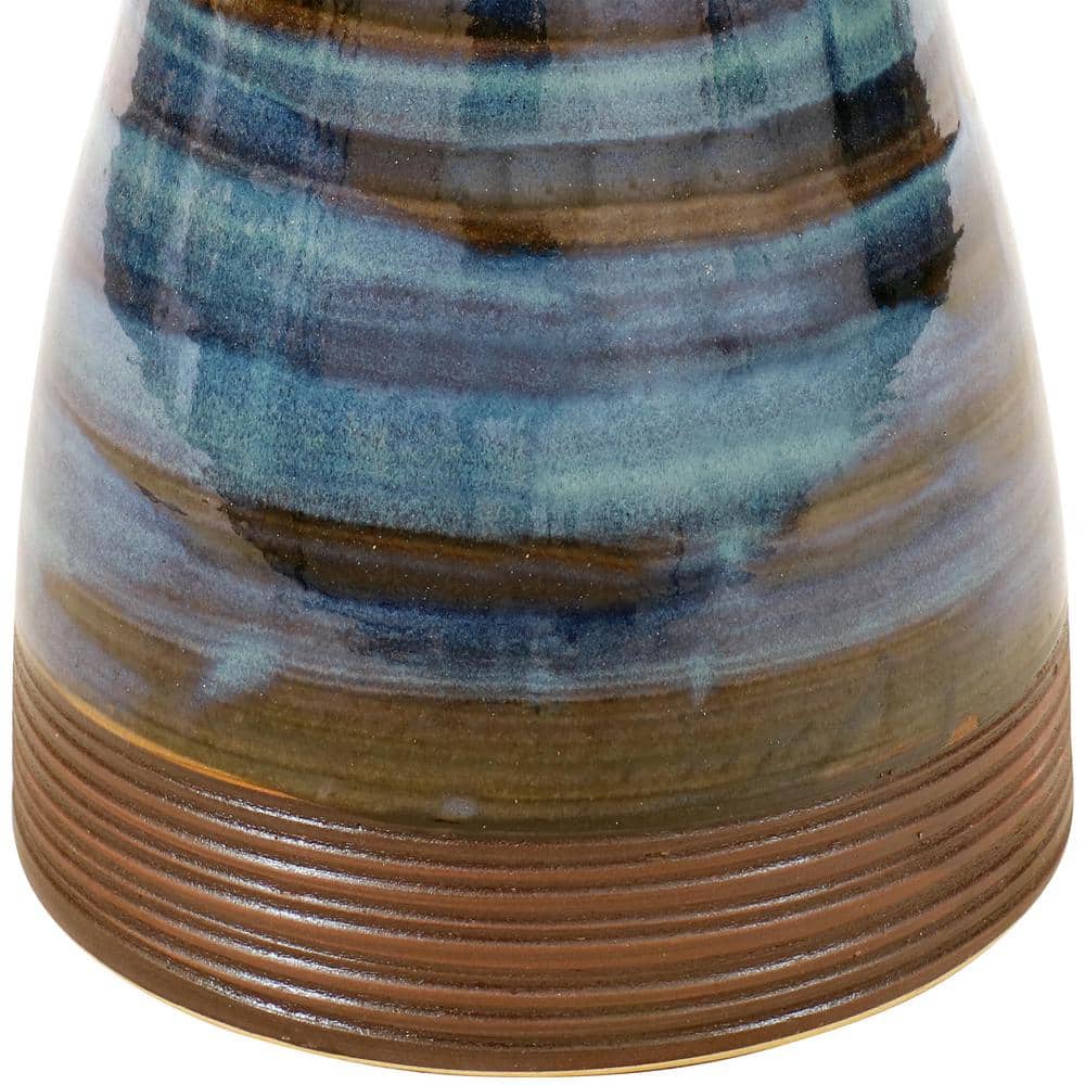 Galaxy Blue Ceramic Bird Bath with Ribbed Pedestal, 21" H