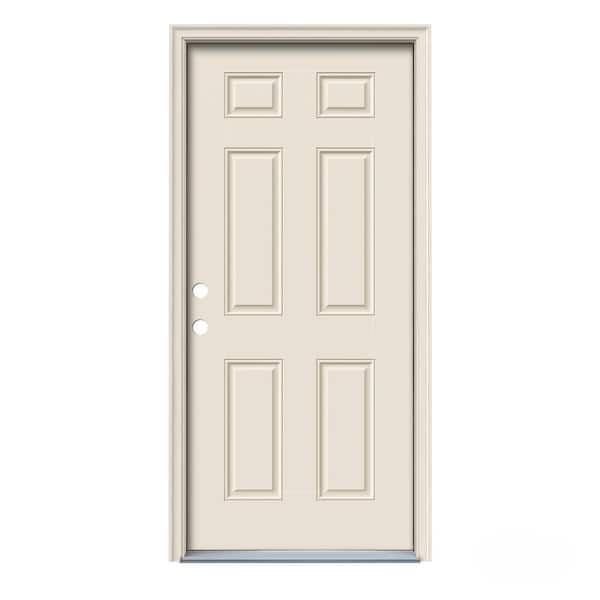 JELD-WEN 36 in. x 80 in. 6-Panel Primed Right-Hand Inswing Steel Prehung Front Door w/Brickmould