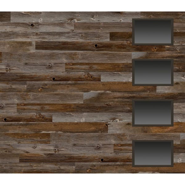 Modern Steel 8 ft. x 7 ft. 18.4 R-Value Insulated Wood Look Plank Barnwood Garage Door with Windows